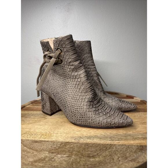 AGL Bootie Zip Up Snakeskin Pattern Block Heel Size 37 Italy‎ Tan/Brown - Picture 1 of 12